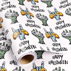 Papel de Regalo de Halloween Morado con Diseño de Controles de Videojuegos y Texto Artístico de Feliz Halloween, Rollo de Papel para Envolver Regalos para las Fiestas - Product Image 2