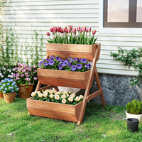 Jardinière carrée surélevée à 3 niveaux en bois, écologique, pour fleurs, légumes et herbes