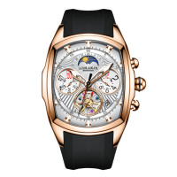 Montre à quartz 52*41mm avec miroir convexe, étanche 3BAR, montre-bracelet carrée de luxe, bracelet en silicone noir souple, montre pour homme
