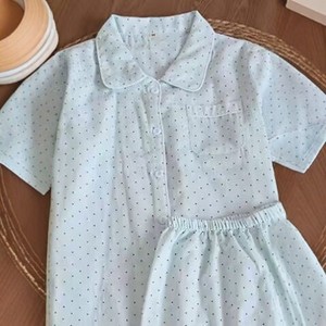 SUHE PJ-1468 Women's Polka Dot Short Sleeve Shirt And Trousers Set Cotton Oxford Home Wear For Young Women - Product Image 1