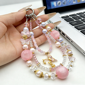 Chaîne de téléphone 15 cm avec <span class=keywords><strong>pendentif</strong></span> papillon en cristal violet et perles, design original, tendance, détachable et universel - Product Image 3