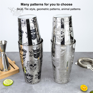 Shaker Boston da Cocktail Nero Lucido con Motivo a Gufo Inciso, Shaker Ponderato in Acciaio Inox da 18/25oz per Bar e Bartender - Product Image 4