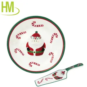 8 Inch Tùy Chỉnh Thiết Kế Giáng Sinh Sứ Món Tráng Miệng Bánh Phục Vụ Khay Gốm Platter Dinner Tấm