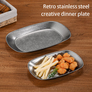 Plateau Rétro Ancien en Acier Inoxydable de Qualité Alimentaire, Plaque Plate pour Barbecue Commercial, Dessert, Fruits, Snack - Product Image 2