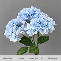 Bunga Hydrangea Buatan 5 Tangkai Warna Pink YM Wholesale, Bunga Sutra Sentuhan Asli, Buket Hydrangea Palsu untuk Dekorasi Pernikahan, Rumah, dan Acara
