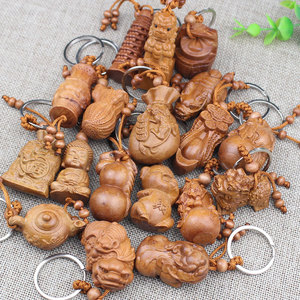 Ling Gusi Peach Wood <b>Keychain</b> 3D Carved Wooden Pendant Portable Key Accessory For Men And Women <b>Personal</b> Gift - Product Image 3