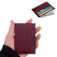 Porte-cartes de crédit en PU fin de bonne qualité, étui pour cartes d'identité et de visite, portefeuille en cuir véritable avec fente pour billets, logo personnalisé en relief