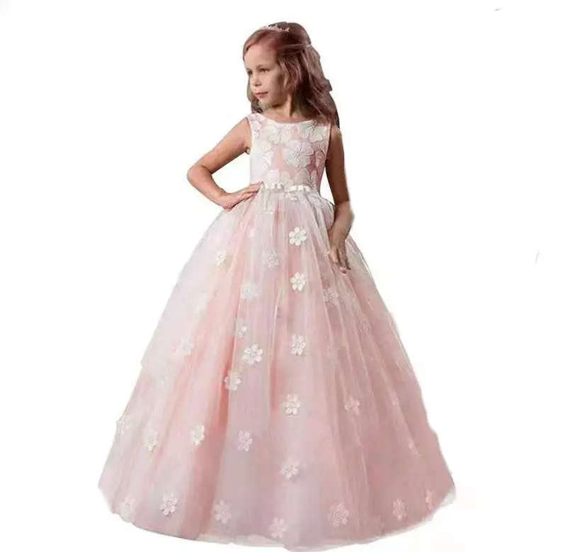 Birthday Banquet flower girl dresses Elegant Girl's Wedding Long White Dress For Kids