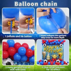97 Piezas de Decoración para Fiesta de Cumpleaños con Temática de Fútbol, Kit de Arco de Globos Azules y Rojos para Niños, Fondo para Habitación, Suministros de Globos de Fútbol - Product Image 6