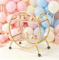 Décoration de mariage et de fête : Chariot de bar mobile en fer de style nordique, chariot à thé et desserts rond à 2 niveaux en métal, support à fleurs