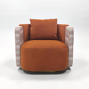Fauteuil pivotant contemporain en velours orange avec accoudoirs hauts pour salon et appartement, vente en gros d'usine chinoise - Product Image 2