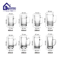 Logo personnalisé Vente en gros Grand volume de verres Tasse à vodka transparente transparente Bouteille d'eau Verre à bière avec poignée Tasses à boire