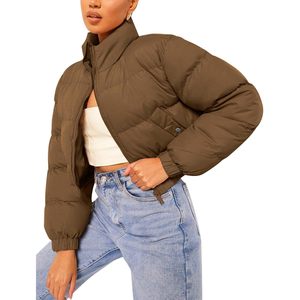 FOXA Cropped Puffer Jacket Women Winter Warm Zip Up <b>Quilted</b> Down Coat Full Sleeve Windproof - Product Image 2