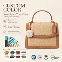 Sac à main en paille beige et camel avec poignée arquée et rabat, élégant et chic pour femme, sac à main de luxe pour tous les jours, personnalisable OEM