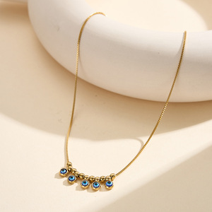 18K gold-plated stainless steel jewelry set Blue eyes <b>bracelet</b> <b>anklet</b> necklace PVD Suitable for women to wear daily - Product Image 6