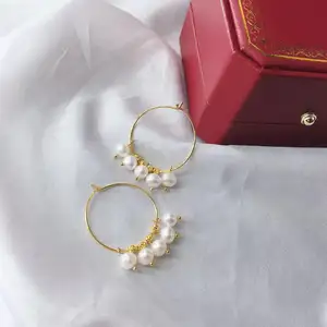 wholesale high end 14k gold filled with real fresh water pearl bead dangle hoop earring women summer earrings jewelry supplier