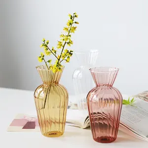 流行多色水晶花瓶条纹水培植物花瓶玻璃