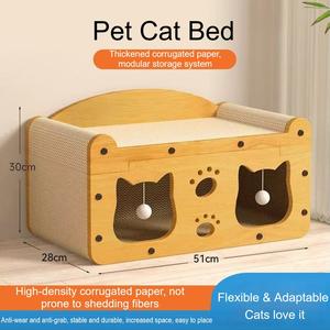 Zweischichtiges Holz Umweltfreundliches Quadratisches Katzenhaus Verschleißfestes Kratzbrett Solides Universelles Haustierbett Für Alle Jahreszeiten Nicht-Verwerfend - Product Image 4
