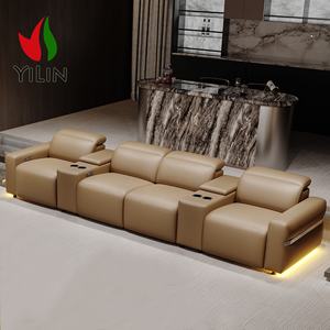 مقعد منزلي فاخر عصري من الجلد الأصلي للمسرح المنزلي والسينما سرير كرسي كهربائي بضوء ليد حامل كوب تبريد - Product Image 4