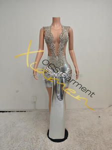 MF été haute qualité taille Empire Jersey cristal panneau fête mode moulante Sexy Mini robe de club courte avec ourlet Long - Product Image 3