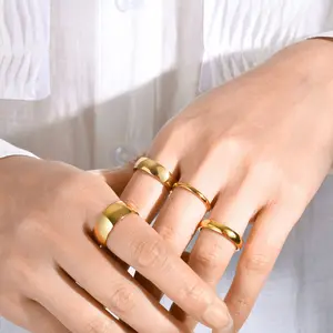 Custom 18k Ouro Aço Inoxidável Anel De Dedo Para As Mulheres Não Tarnish Fold Glossy knuckle Anel Jóias