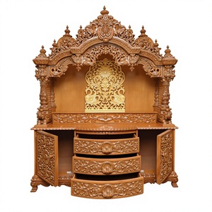 Templo de madera de teca de diseño moderno para oficina Templos de Pooja de gran tamaño en madera de teca para la venta Templo de madera de teca de gran tamaño de diseñador - Product Image 3