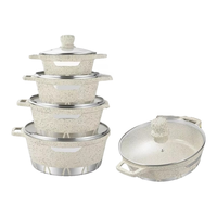 Batterie de cuisine en aluminium antiadhésive durable 10 pièces avec revêtement granit, casseroles à soupe, poignées anti-brûlure, compatible induction pour cuisine domestique