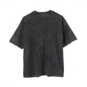 Camiseta Retro Vintage de Alta Calidad para Hombre, 100% Algodón, Deshilachada, Estilo Urbano Oscuro, Holgada, Talla Grande, Técnica Lavada, Corta - Product Image 2
