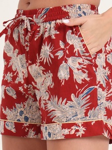 Ensemble de pyjama en coton floral de style romantique rouge, imprimé à la main, vêtements de nuit pour femmes, vêtements de nuit de couleur unie, prix de gros disponible - Product Image 4