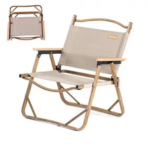 Customized Aluminum Foldable Armrest Wood Beach Chair Portable Canvas Kermit Chair Outdoor Folding Camping Chair For Fishing