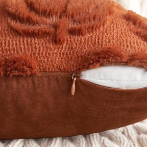 18"x18" Pumpkin Fall Decorative Throw <strong>Pillow</strong> Covers Cream <strong>White</strong> Soft Faux Fur <strong>Fluffy</strong> Plush Accent Cases for Couch Cushion - Product Image 5