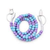 Câble de charge USB Type C 4 en 1 bleu et violet avec perles, multi-charge, transfert de données, accessoire de mode