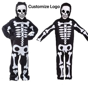 Disfraz de Halloween al por mayor de alta calidad: Mono con capucha negro <span class=keywords><strong>para</strong></span> cosplay, disfraz de esqueleto blanco con estampado de huesos aterrador <span class=keywords><strong>para</strong></span> niños. - Product Image 1