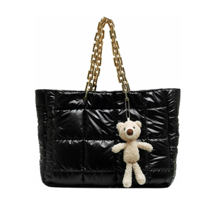 Borsa Tote in piuma di Nylon nero stilista di moda borsa imbottita per il tempo libero trapuntata per il tempo libero da donna - Product Image 1