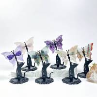 Mariposa de Cuarzo Rosa, Ágata y Fluorita Tallada a Mano con Gato Negro para Decoración, Venta al por Mayor a Granel