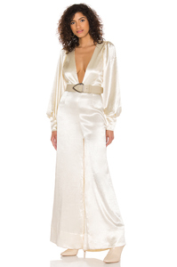 2021 Casual personalizar satén espalda descubierta manga larga Sexy cuello en V señora elegante pantalón de pierna ancha <span class=keywords><strong>Mono</strong></span> para mujer - Product Image 4