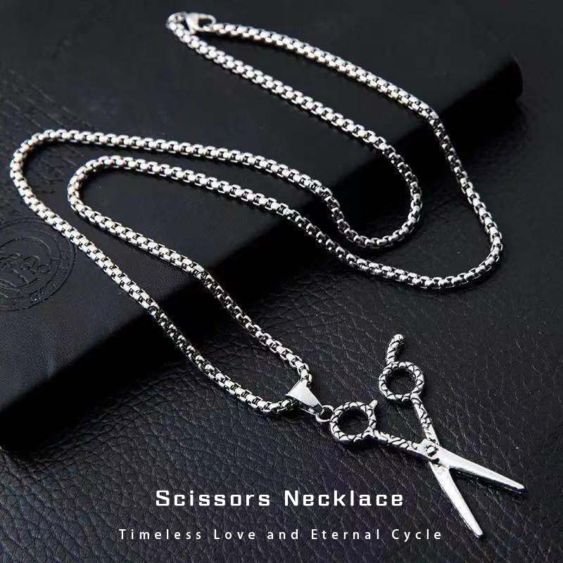 Silver scissors necklace