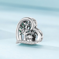 Breloque en forme de cœur plaquée argent avec motif arbre et maison, incrustation de strass en cristal, cadeau unisexe