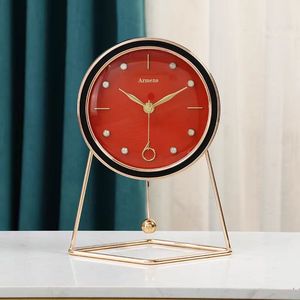 Armen's Metal Pendulum Desk Clock Red Face Gold Frame Silent Sweep Second Movement Modern Home Decoration - Product Image 1
