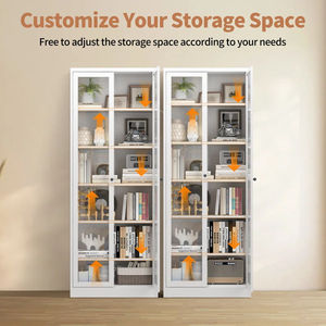 Armoire de cuisine en métal de 72 pouces de hauteur avec portes en verre, buffet autoportant à 5 niveaux avec étagères réglables pour garde-manger - Product Image 4