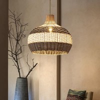 Lampe suspendue en rotin de style nordique, abat-jour en bambou tressé à la main, rayures noires et blanches, élégant, moderne, rustique, asiatique