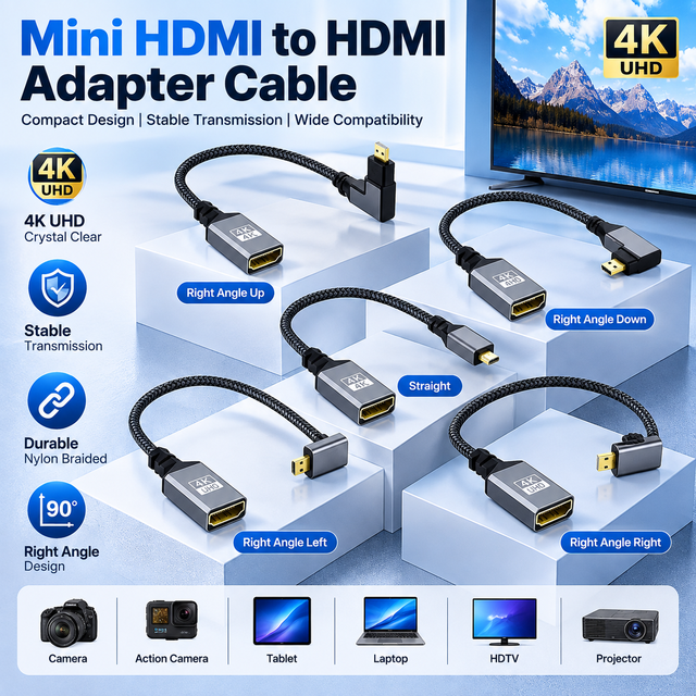 4K 90 Degree Angled Micro HDMI Extension Cable HDMI1.4 Coaxial PVC Adapter Cord Male to Female for Computer Camera DV MP4