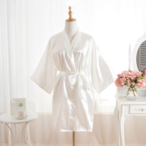 Camicia da Notte Estiva da <span class=keywords><strong>Donna</strong></span> in Raso Tinta Unita con Scollo a V Traspirante Kimono Corto con Vita Elastica - Product Image 5