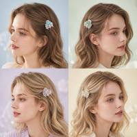 Mini pince à cheveux esthétique avec franges latérales, blanche nacrée de qualité supérieure, accessoires de bijouterie en strass macaron scintillants en gros