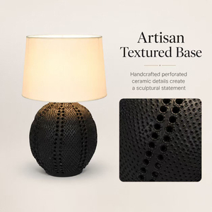 Factory Custom Wabi-Sabi Style Black Perforated Ceramic Table Lamp Modern Rustic <b>Bedside</b> Lamp for Living Room Bedroom Hotel - Product Image 2