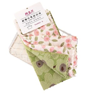 Thickened Coral Fleece Dishcloth Flower Pattern Oilproof Absorbent Kitchen Cleaning Cloth Large Size Soft Material - Product Image 3