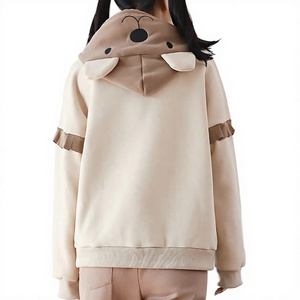 <b>Cute</b> <b>Bear</b> Printed Hoodie Long Sleeve Fleece Sweatshirt Oversized Cartoon Design Pocket With Pom Poms Unisex Casual Autumn Wear - Product Image 4