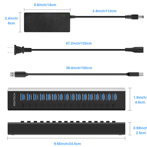 <span class=keywords><strong>RSHTECH</strong></span> Hub USB 3.0 16 en 1 avec adaptateur d'alimentation 12V8A, interrupteurs séparés, 16 ports USB pour PC, accessoires informatiques - Product Image 6