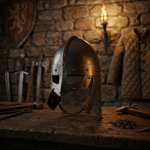 Casque de guerrier Viking médiéval en maille, prêt pour le combat, en métal poli, style rond. - Product Image 3
