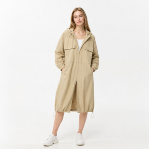 Abrigo Largo con Capucha para <span class=keywords><strong>Mujer</strong></span>, Largo hasta la Rodilla, Dos Bolsillos Grandes, Dobladillo, Cierre Completo con Cremallera, Ropa de Abrigo Informal para Viajar al Trabajo - Product Image 1